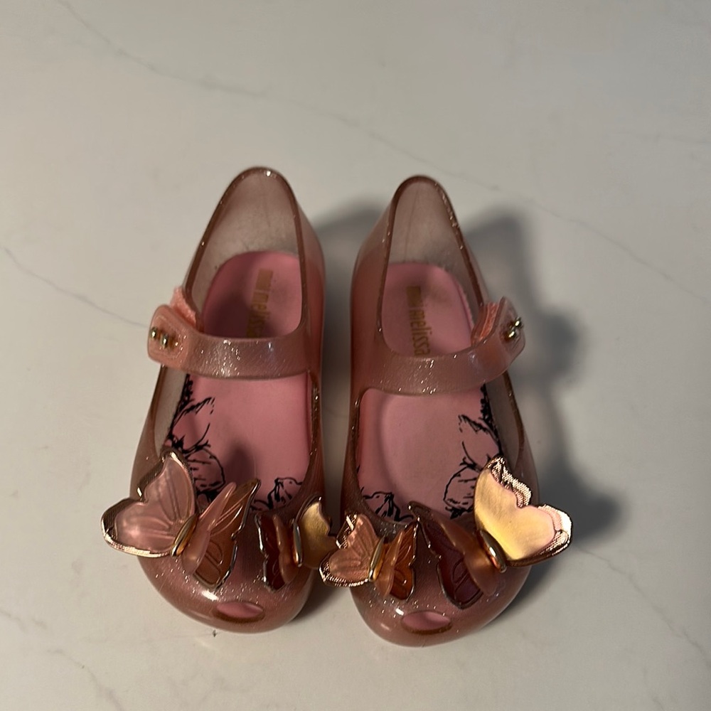 Mini Melissa Pink and metallic Sandals with butterflies